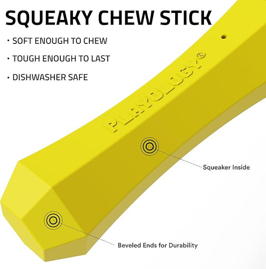 Playology Dog Toys | Durable Squeaky Chew Stick for Dogs | Medium Chicken Scented Toy - Easy to Clean and Made from Non Toxic Materials