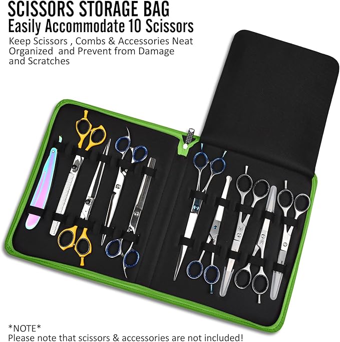 Case Holds 10 Grooming or Beauty Shears (GREEN)