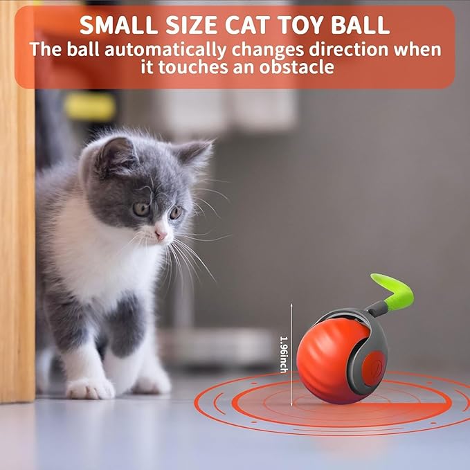 LUPAPA Automatic Moving Cat Toy, 2025 Upgrade Motion Activated Ball with Feather Tail, USB Rechargeable Smart Cat Toys for Indoor, Fun Exercise for Kittens (Blue and Orange)