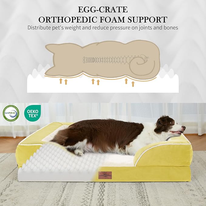 Comfort Expression Orthopedic Dog Bed for Small Dogs 20x14 Inch, Waterproof Egg Crate Foam Small Pet Bed with Removable Bolsters, Dog Couch with Washable Cover & Non-Slip Bottom, Spicy Mustard