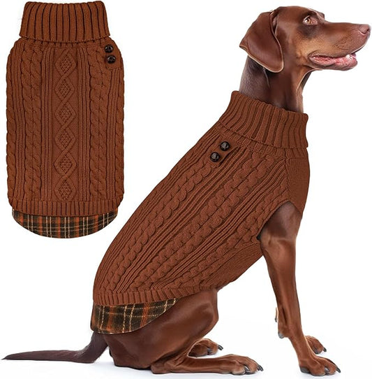 KYEESE Dog Sweater Comfy Pet Coat for Fall Winter Cold Weather Stretchy Knitwear Cat Clothes Warm Turtleneck Medium Dogs Sweater with Gingham Patchwork Soft Pullover Dog Sweaters for Medium Dogs Boy