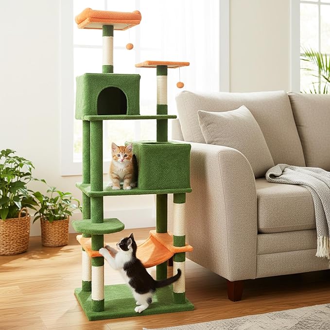 Tangkula Cat Tree for Indoor Cats, 75 Inch Extra Tall Cat Tower with Sisal Scratching Post, Padded Top Perch, Dual Condos, Hammock, 2 Dangling Balls, Platforms, Multi-Level Cat Climbing Furniture