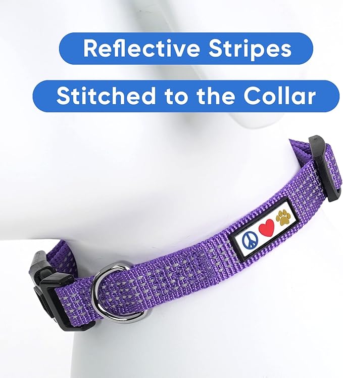 Pawtitas Reflective Dog Collar - Adjustable for Medium Dogs and Puppies - Purple