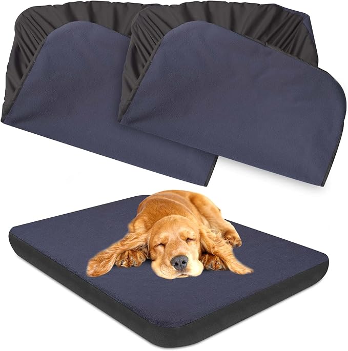Dog Bed Covers Replacement Washable 100% Waterproof Dog Bed Sheets, Soft & Noiseless Pet Bed Cover, 2 Pack, 36" x 23" Blue