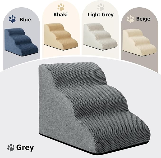 Dog Ramp and Stairs for Small Dogs & Cats,3-Step Pet Stairs for Couch Sofa and Chair,Indoor Anti-Slip Dog Stairs for Old Cats and Puppy,Grey