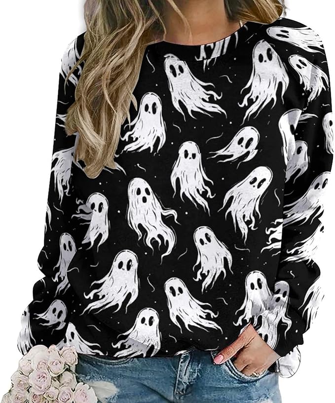 Womens novelty funny cat printed crewneck sweatshirt casual loose long sleeve graphic pullover sweatshirts tops