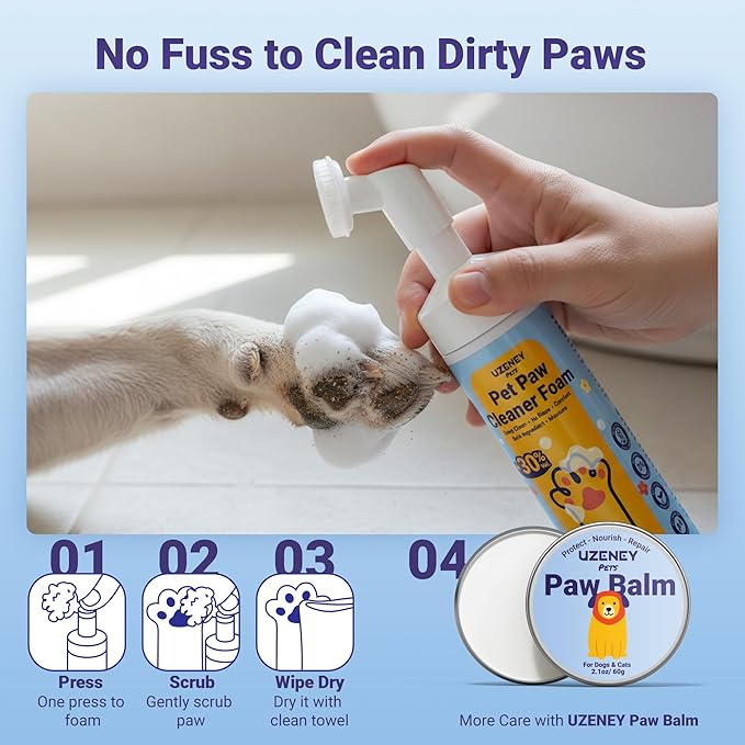 Paw Cleaner for Dogs and Cats, No-Rinse Puppy Paw Washer, Larger Volume Dog Foot Foaming Cleanser with Scrubber Brush for Dirty and Muddy Paw, Hypoallergenic Ingredient, 6.8 fl.oz