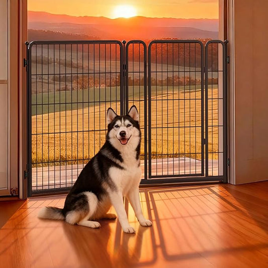 FXW Dog Gate Extra Wide Designed for Indoor Use, Adjustable Width Up to 55-inch Wide (40" H 2 Wire Panels for Medium and Large Dogs), Black