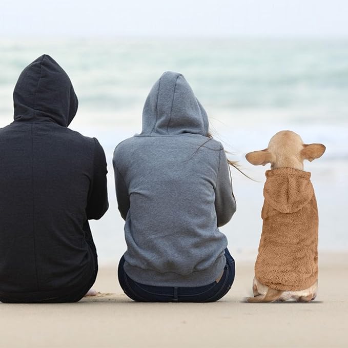 Dog Sweater,Dog Hoodies,Warm Fuzzy Fleece Sweatshirt with Hood & Pocket,Leash Hole,Cozy Cold Weather Pet Clothes Pet Sweater for Small,Medium,and Large Dogs(Coffee,L)