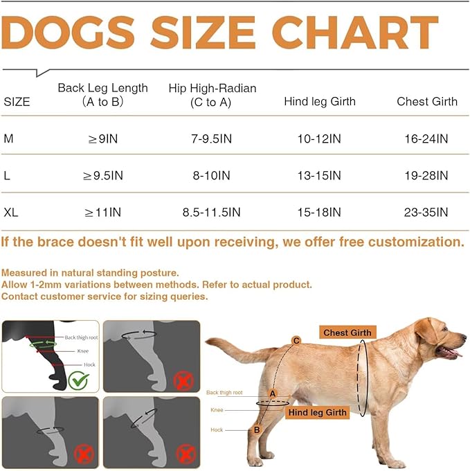 Dog Knee Brace for ACL/CCL Injuries,Torn Ligament,Pain Relief,Joint Warmth,Luxating Patella - Rear Leg Support,Black,Both Legs,Size:Customized