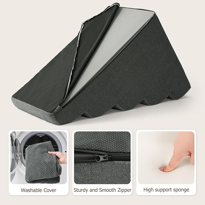 Dog Stairs for Bed 22.4”H,5-Step Dog Ramp for Small Dogs & Cats,Pet Steps for Dogs to get on High Bed, Indoor Anti-Slip Pet Stairs for Old Cats and Puppy,Grey