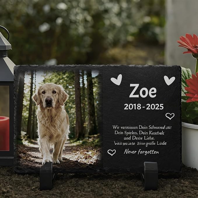 Personalized Pet Memorial Stone Plaque with Photo, Custom Dog Remembrance Gift, Outdoor Garden Photo Love Plaque