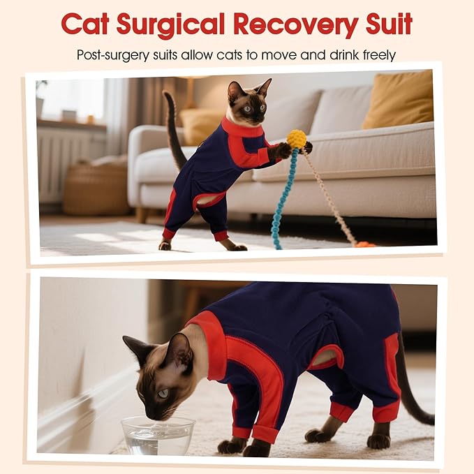 DENTRUN Cat Clothes with Anti-Shedding Fabric - Soft Recovery Suit & Breathable Lint-Resistant Cat Sweater for Wound Care & Hair Control, Kitten Onesie Pajamas, L, Dark Blue