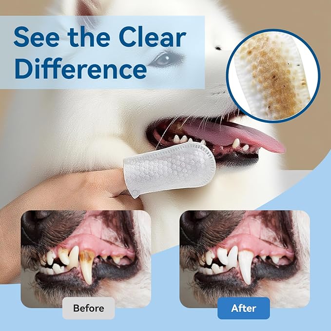 No-Rinse Dog Teeth Cleaning Wipes - Cat & Dog Fresh Breath Pet Dental Finger Wipes, Dog Toothbrush Dental Wipes to Easy Remove Plaque & Tartar, Gently Cleans Discharge (50 Count, Unscented)