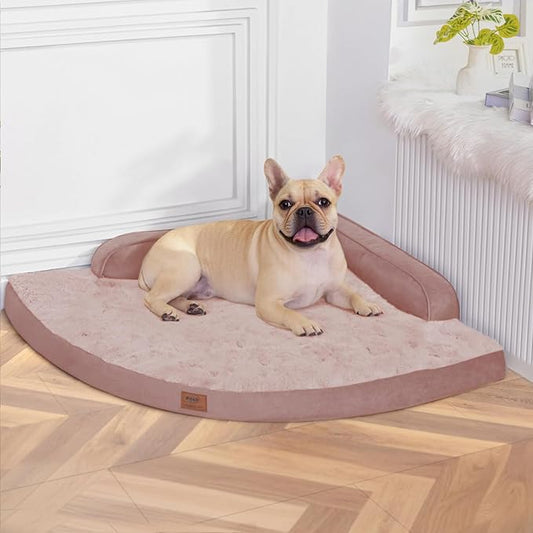 Large Orthopedic Dog Bed with Sides Big Dog Beds with Removable Washable Cover Non-Slip Waterproof Pet Bed for Medium Large Dogs - Pink L