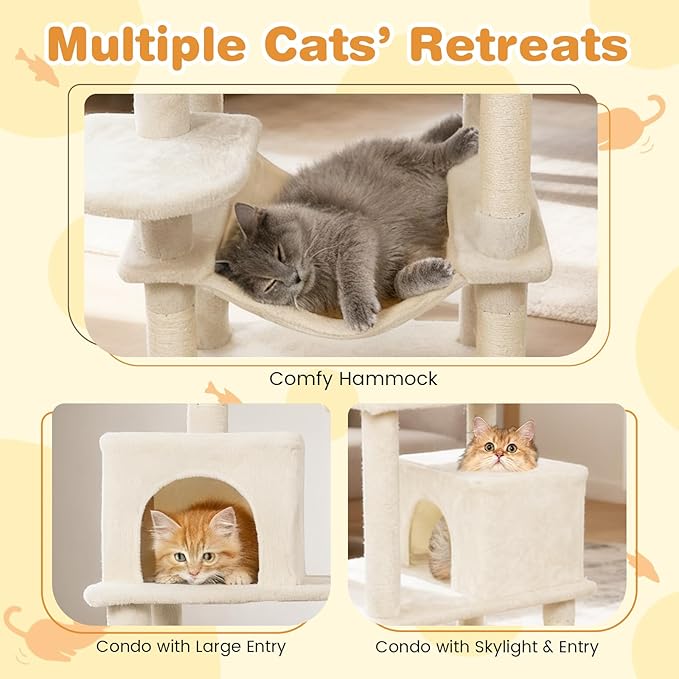 Tangkula Cat Tree for Indoor Cats, 75 Inch Extra Tall Cat Tower with Sisal Scratching Post, Padded Top Perch, Dual Condos, Hammock, 2 Dangling Balls, Platforms, Multi-Level Cat Climbing Furniture