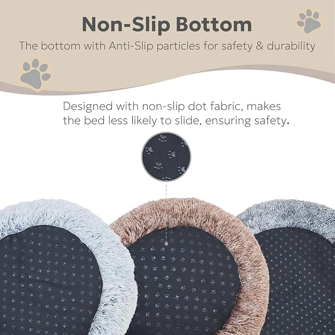 Calming Dog Bed for Medium Size Dogs, Anti-Anxiety Donut Medium Pet Bed Washable, Anti-Slip Round Fluffy Plush Faux Fur Puppy Bed, Fits up to 35 lbs Pets (Brown, 30")