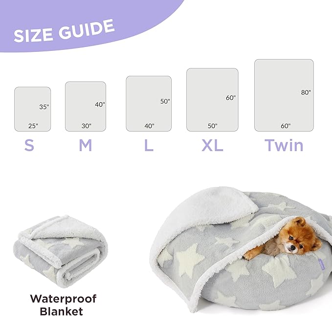 LE SURE Waterproof Dog Blanket for Small Dogs - Washable Double Sided Dog Blankets with Warm Jacquard Shag and Soft Sherpa Fleece, Pet Cat Blanket for Couch Protection, 3D Textured Star, Grey