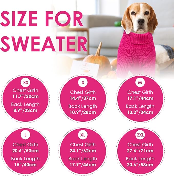 SUNFURA Dog Sweater Large Size Dog, XXL Pet Sweaters for Extra Large Dogs, Doggy Warm Turtleneck Christmas Sweatshirt Cold Weather Knit Pullover for Golden Retriever, Hot Pink XXL