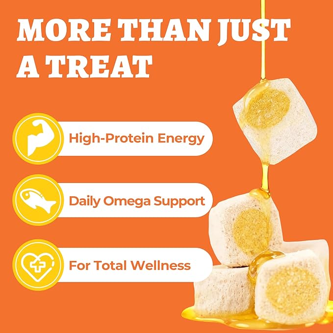 Wellix Salmon Oil Freeze Dried Treats for Cats&Dogs - Skin&Coat Chews with Taurine,Omega 3 for Cat - Crunchy Healthy Snacks for Indoor Training - Chicken&Fish Oil Flavor 3.53oz