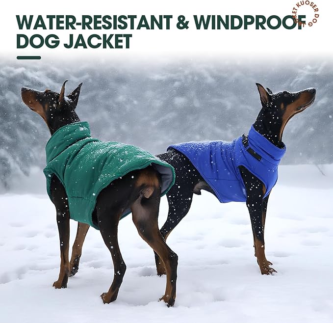 Kuoser Dog Coat, Dog Jackets for Large Dogs, Doggie Winter Coat for Cold Weather, Warm Snow Jacket Pet Apparel Clothes for Great Dane, Blue XXXL