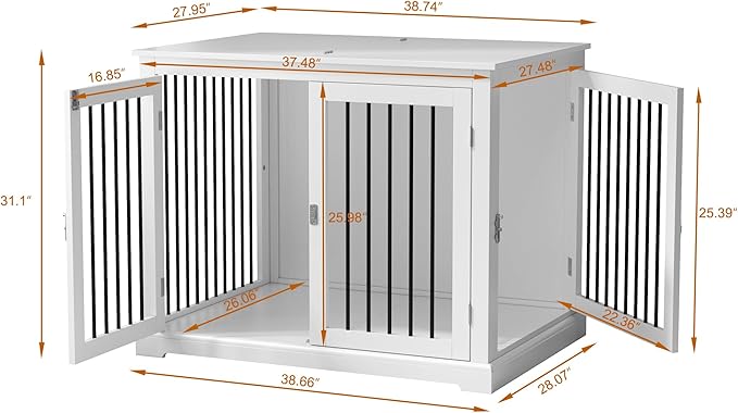Dog Crate Furniture with Cushion, Dog Crate End Table Large, Indoor Dog Kennel, Dog House, Dog Cages for Large Dogs, Furniture Style Dog Crate with Flip-top, Chew-Proof Metal Bars, White