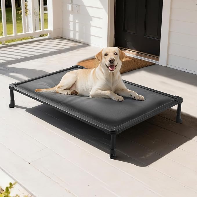 Veehoo Chewproof Elevated Dog Bed, Durable Raised Pet Cot with Soft PP Cotton-Filled Waterproof Mat, Washable Padded Cot for Indoor, Outdoor & Camping, 41-Inch, Grey