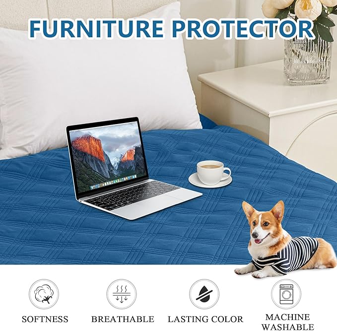 hyha Waterproof Dog Blanket, Reversible Pet Bed Blanket, Soft Sofa Couch Cover for Dogs Washable, Waterproof Pet Couch Covers for Sofa Puppy Cats Furniture Protector(82"x82", Navy Blue/Blue)