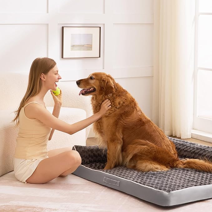 Dog Bed Large Sized Dogs, XL Orthopedic Dog Bed for Large Dogs 42"x30"x7.5", Waterproof Pet Bed with Washable Removable Cover, L-Shaped Pet Couch with Portable Handle, Grey