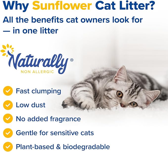 Naturally Non Allergic Pellet Clumping Cat Litter - 100% Natural Sunflower Hulls, Sunflower Scent, 22 lb