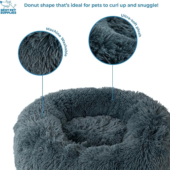 Best Pet Supplies Dog House Bed Crate Mat Tent Indoor Round Soft Plush for Small, Medium, and Large Breeds - Gray, 30 x 30 x 8