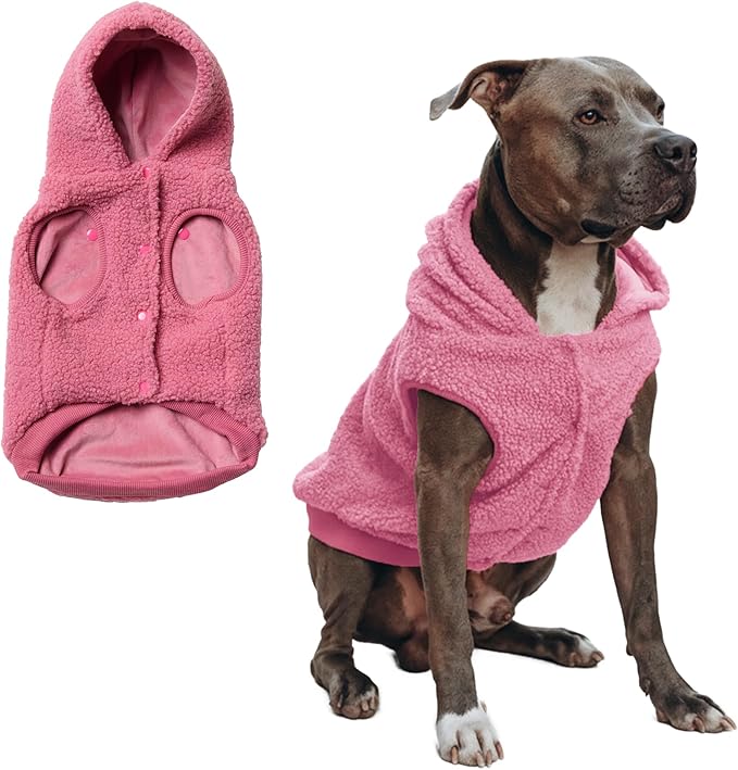 Spark Paws Fleece Dog Jacket, Hooded Sweater Vest, Warm Coat for Winter - Suitable for Small Medium Large XL XXL Breeds - Dark Pink - 4XL