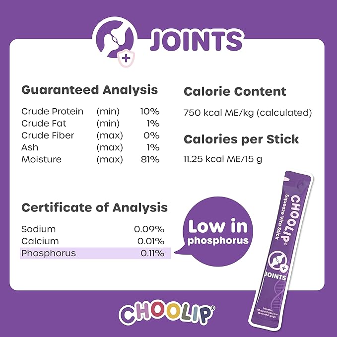 Choolip Squeeze Vita Stick Lickable Cat and Dog Treats – 49-Count Joint Support Sticks with Multivitamins, Soft Squeezable Paste for All Life Stages, Supporting Joint Health - Box with 7 Pouches