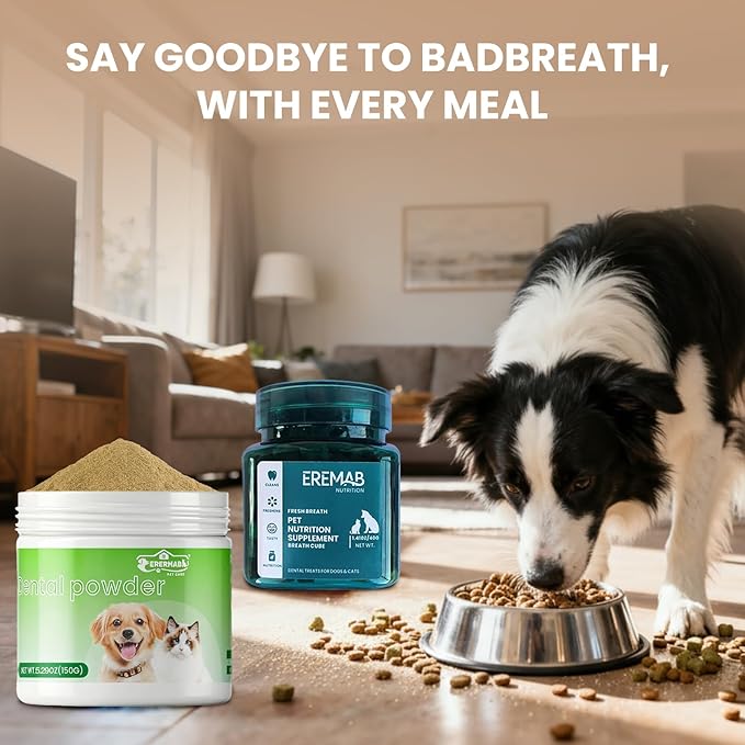 Dog Teeth Cleaning Powder,Dog Dental Powder and Dog Breath Freshener, Teeth Cleaning Made Easy, The Tooth Powder Set Includes Freeze-Dried Teeth Cleaning Treats, Complete Dental Care Solution
