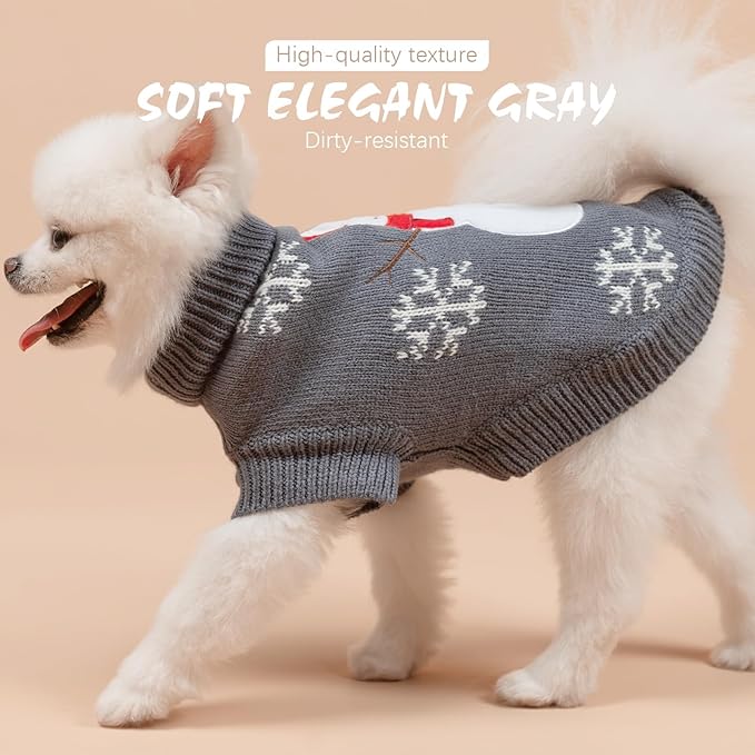 BINGPET Turtleneck Thick Knitted Puppy Sweater - Cute Snowman Embroidered, Warm Dog Clothes for Small to Large Dogs, Girls & Boys