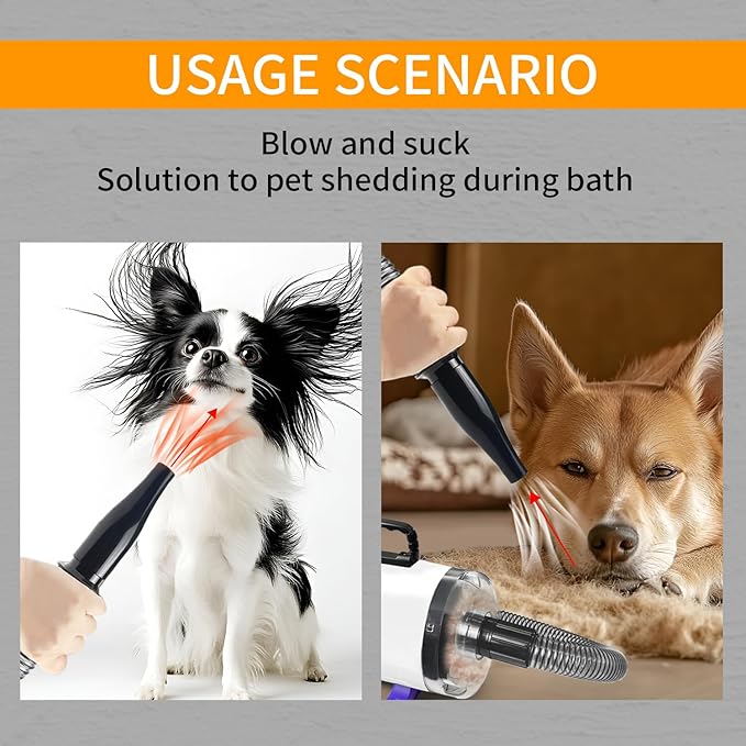 Dog Vacuum & Dryer for Shedding Grooming,5.2HP/ 3800W Dog Grooming Kit,Adjustable Speed and Temperature with 5 Nozzles