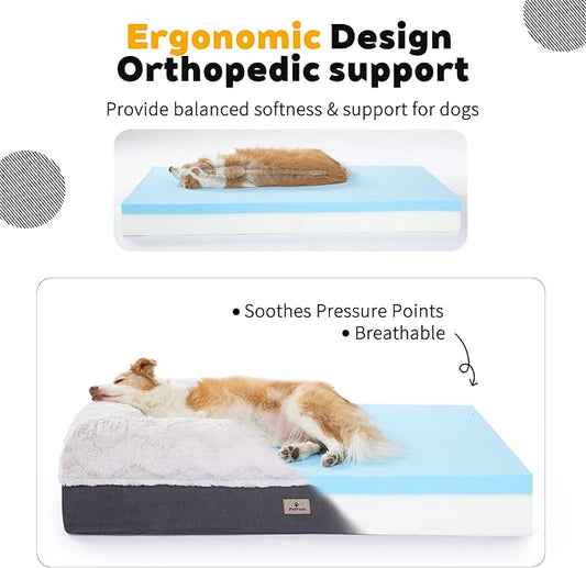 Memory Foam XL Dog Bed for XLarge Sized, Extra Large Orthopedic Dog Sofa with Sides and Waterproof Liner, Washable Bolster Pet Bed Couch with Removable Cover, 60x43x13 Inch, Beige