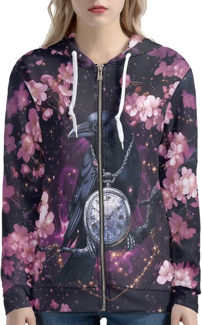 WELLFLYHOM Women Y2K Hoodie Zip Up Sweatshirt Vintage Jackets Hooded Cardigan