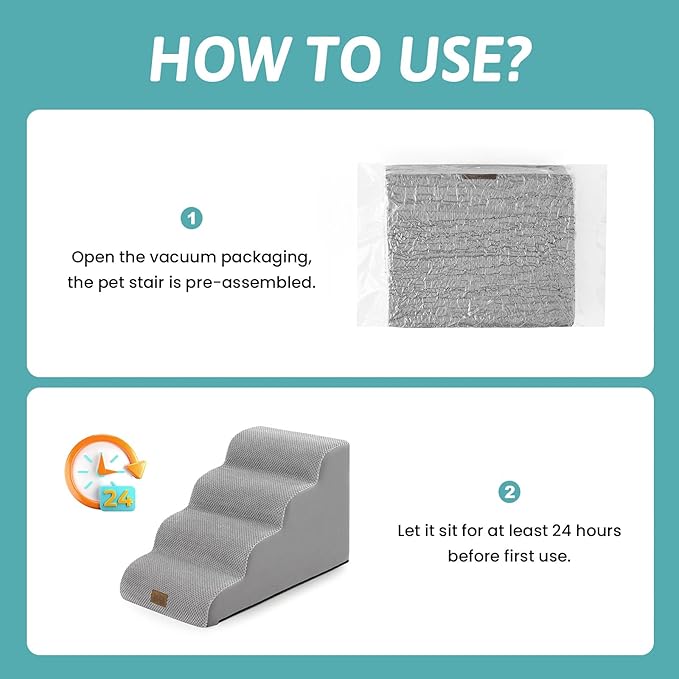 Dog Stairs for Small Dogs 15.7" H, 4-Step Slope Dog Steps for Bed, Couch or Chair, Sturdy Pet Ramp for Puppy, Older Cat, Pet Ladder with High Density Foam, 15.7x28.3x15.7 inch, Gray