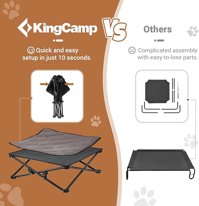 KingCamp Elevated Dog Bed for Small Dogs, Raised Outdoor Indoor Portable Cooling Cot Lifted Pet Hammock Off Ground with Washable Breathable Mesh & Frame with Non Slip Foot for Camping Backyard, Black