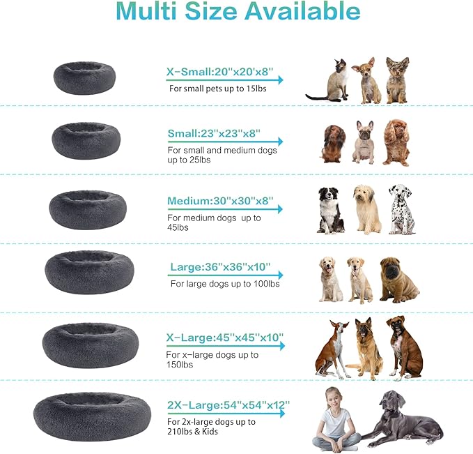 SAVFOX Calming Dog Bed, Anti Anxiety Dog Bed, Plush Donut Dog Bed for Small Dogs, Medium, Large & X-Large, Soft Fuzzy Comfy Dog Bed in Faux Fur, Cuddler Pet Bed, Washable, Multiple Sizes S-XL