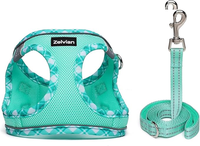 Cat Harness and Leash Set for Walking, Escape Proof Adjustable Soft Mesh Kitten Harness with Reflective Strips, Breathable No-Choke Pet Vest for Small Cats or Puppies(Green,L)