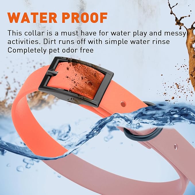 Dogline Biothane Coated Webbing Dog Collar with Black Metal Hardware: Durable Easy-Clean Everyday Collar for Dogs - Comfortable Adjustable Odor-Resistant Pet Collar, W5/8" x L12-15, Coral