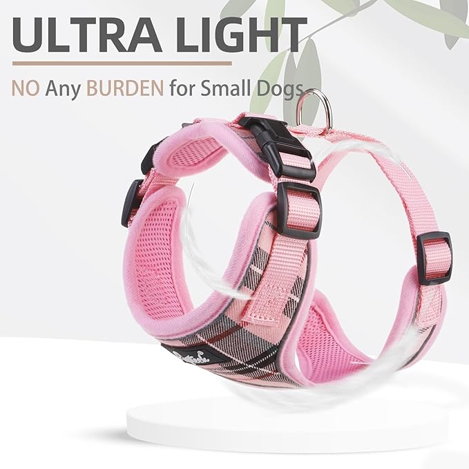 PUPTECK Soft Mesh Dog Harness and Leash Set Pet Puppy Cat Adjustable Reflective Padded Vest No Pull Harnesses, Pink, XS