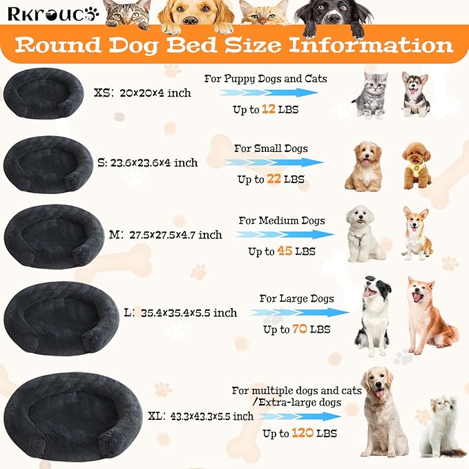 Fluffy Dog Bed Calming Donut Beds for Large Dogs Warming Round Small Medium Pet Nest Cozy Cat Mattress Indoor Washable Puppy Kennel Kittens Sleep Mat (XL, 43.3×43.3 inch, Dark Gray)