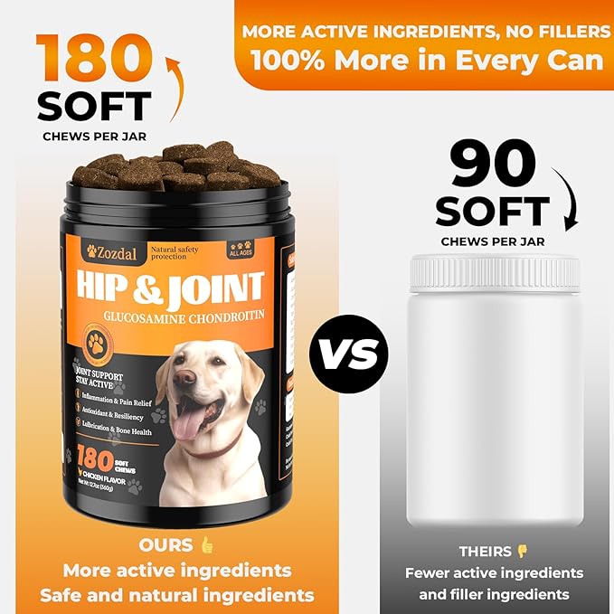 Joint Supplement for Dogs 180 Count, Glucosamine Chondroitin, Glucosamine for Dogs, Dog Hip and Joint Supplement with Chondroitin - MSM - Turmeric, Chicken Flavor, Pain Relief, Joint Health