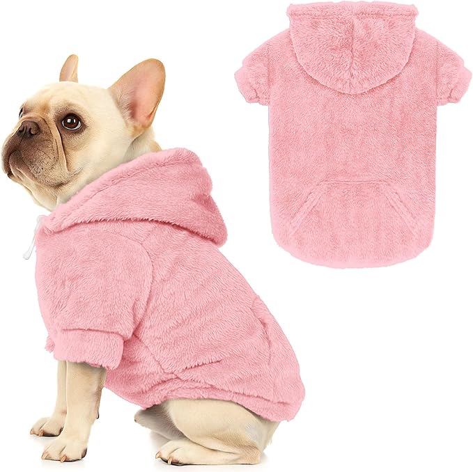 Dog Sweater,Dog Hoodies,Warm Fuzzy Fleece Sweatshirt with Hood & Pocket,Leash Hole,Cozy Cold Weather Pet Clothes Pet Sweater for Small,Medium,and Large Dogs(Pink,L)