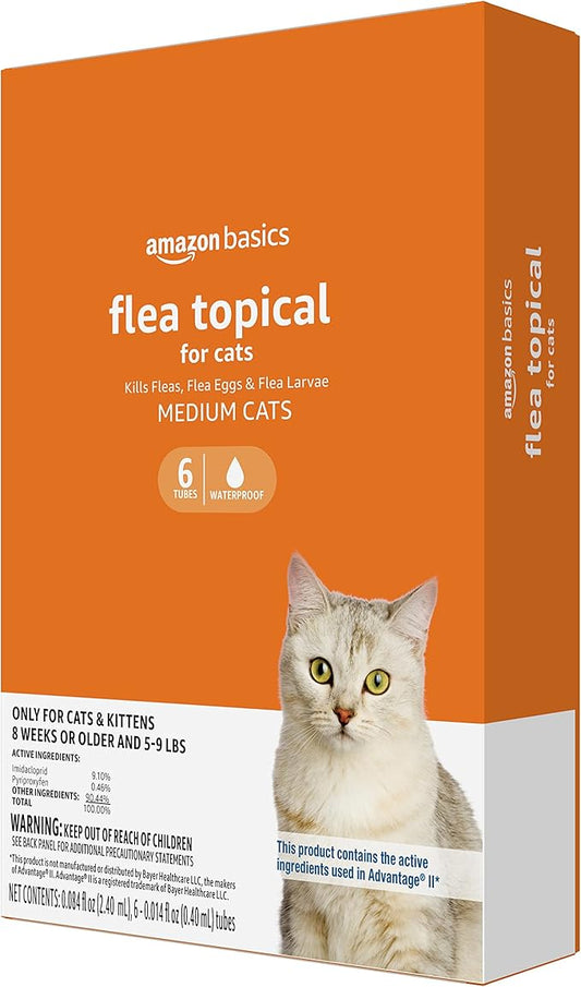 Amazon Basics PreventativeTopical Flea Treatment for Medium Cats (5-9 Pounds), 6 Count
