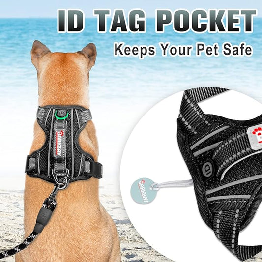 BARKBAY No Pull Dog Harness Large Reflective Dog Harness with Front Clip and Easy Control Handle for Walking Training Running with ID tag Pocket(Black,M)
