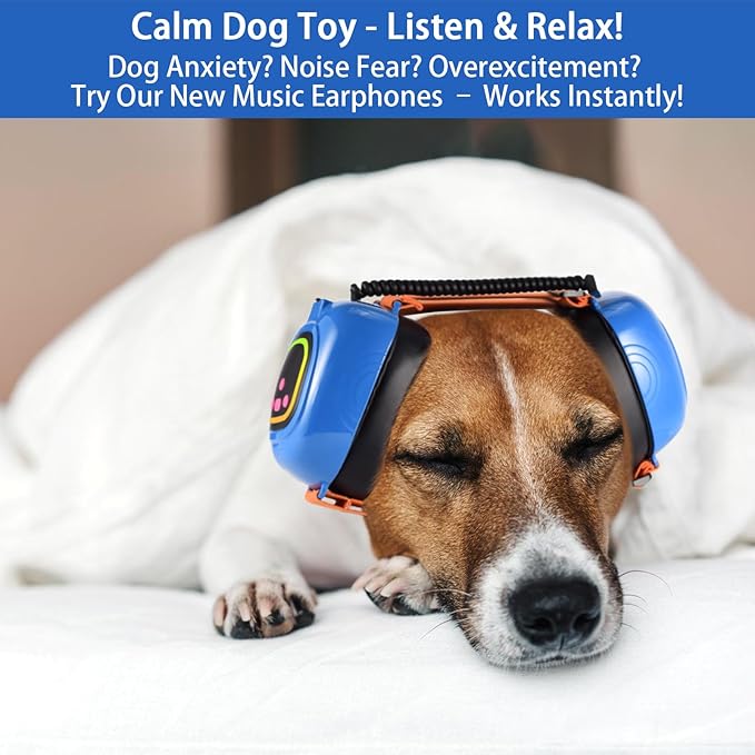 Dog Music Headphones for Anxiety Relief Fireworks Thunder Noise Blocking Earmuffs with Sound Isolation Calming Classical ASMR Music for Dogs – Pet Ear Muffs (Blue, L)